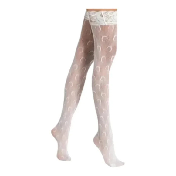 White Plus Size Thigh high Half Moon Stocking - Picture 1 of 4